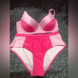 Two-tone pink high-waisted bikini